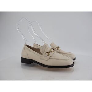 Larroude Patricia Penny Loafer Ivory Leather Gold Chain Size 5.5 Slip On Shoes